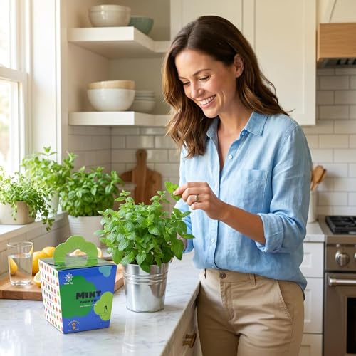 Mint Grow Kit - Indoor Herb Garden Kit with Planter, DIY Kitchen Herb Planting Kit, Grow Fresh Mint at Home for Tea, Drinks & Cooking, Beginner Friendly Gardening Gift