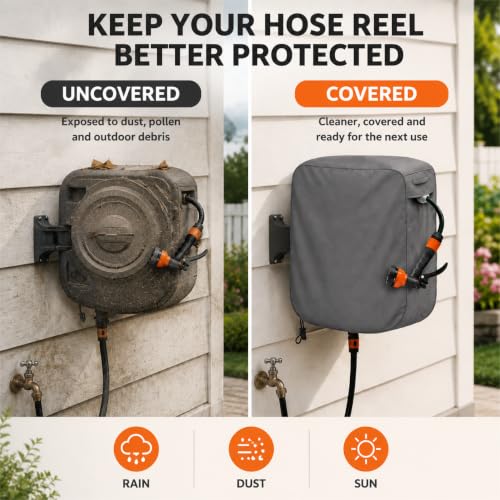 Wall Mounted Hose Reel Cover 26x11x18in 420D Waterproof - color: Retractable - Hose Reel Wall-mounted Cover