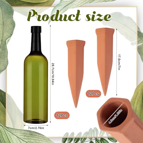 SiliFine 12 Sets Terracotta Watering Spikes,Grass Green and Terracotta - color: Grass Green and Terracotta