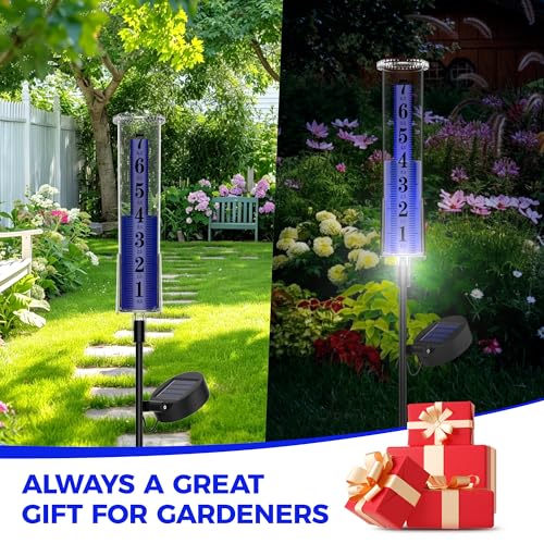 Upgraded Solar Rain Gauge Outdoor, LED Light Rain Gauges for Yard