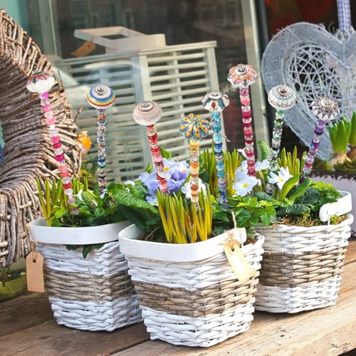 Silipull 255 Pcs 14 Inch Garden Stakes Decorative Ceramic Mushroom and Pumpkin Round Beaded Garden Stakes Decor Fairy Sticks for Indoor Outdoor Yard Lawn Pathway Patio Decoration - style: Stylish