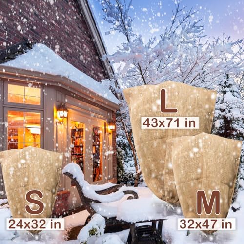 Winter Burlap Plant Cover Bag, Large Burlap Bags with Drawstring, Reusable Jute Sack,Frost Cloth Cold Freeze Protection Cover Bags Tree Freeze Blanket for Outdoor Plants, Shrubs, Bushes(32x47") - size: 32x47"