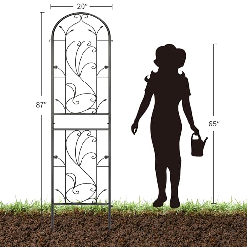 2-Pack 87" x 20" Sunflower Scroll Arch Black Metal Garden Trellises - color: 2 Pack 87"- Sunflower Black