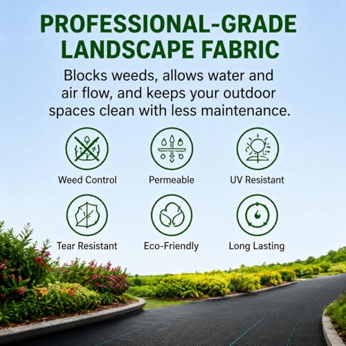 HOOPLE 3FT*50FT remium Landscape Fabric Weed Barrier, Durable & Heavy-Duty, Thick Weed Barrier Fabric, Easy Setup & Superior Weed Control (with 20 pcs Garden Stakes) - size: 3.2 oz – 3 ft x 50 ft