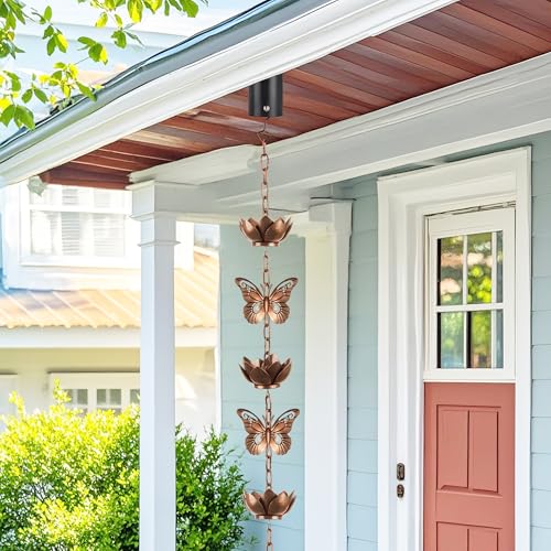 8.8ft Rain Chain for Gutters Downspouts Outside,Butterfly Rain Chain Cups - color: Butterfly