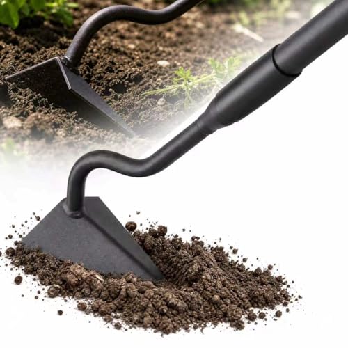 LLARGUEST Hoe Garden Tool, Triangle Garden Hoe for Digging Cutting Trenches Loosen Soil Heavy Duty Hand Weed Hoe Long Handle 59 Inch