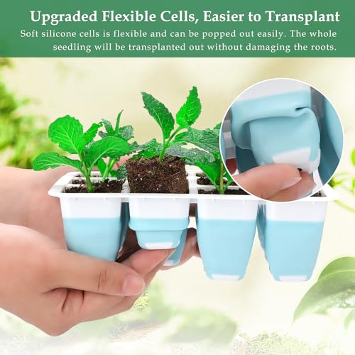 Hanaoyo 12 PCS Reusable Seed Starter Tray, 144 Cells Seed Starter Kit with Flexible Pop-Out Cells, Seedling Starter Trays for Seed Starter, Indoor Greenhouse Seeding Planting Growing - color: Blue-12 Pcs