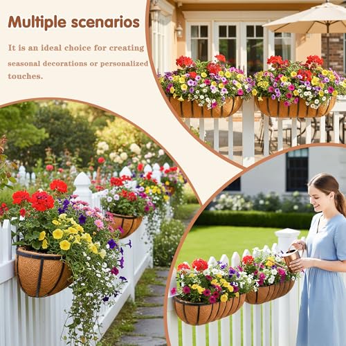 2 Pcs 36“ Railing Planter Window Box Deck Railing Planter Boxes with Coco Liner English Horse Trough Planters Metal Wall-Mounted Planters Basket for Outdoor Balcony Porch Fence Patio Rail - size: 36 Inch