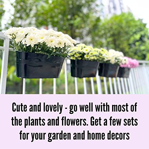 LaLaGreen Rail Planter (9.8 in, 10 Pack) Black Metal Porch Fence Pots - size: 9.8" (25 cm) x 10 Pack