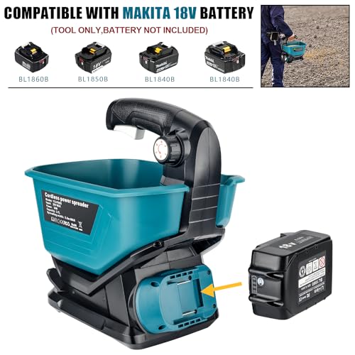 Salt Spreader for Makita 18V LXT Li-ion Battery,Handheld Seed and Fertilizer Power Spreader. Year-Round Coverage for Grass Seeds, Rock Salt, ice melt Seasons(Tool only)