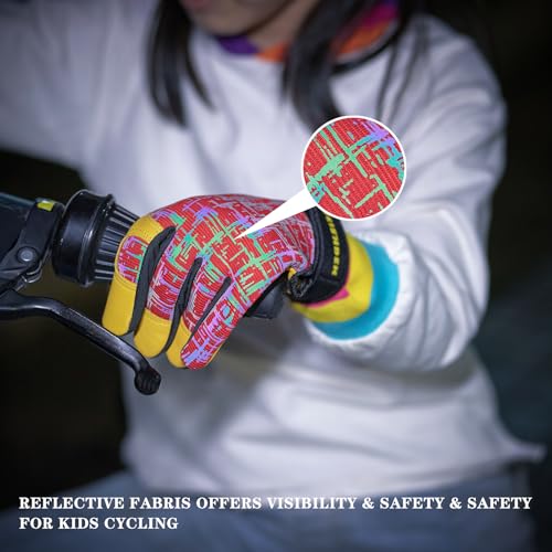Kids Genuine Leather Work Gloves Age 2-12, Touchscreen, Reflective - color: Red, size: X-Small (2-3 Years Old)