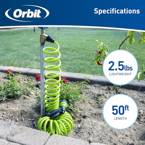 Orbit Coil Garden Hose, 50 ft, with 8-Pattern Nozzle, Green - 27389 - color: Green, size: 50 ft