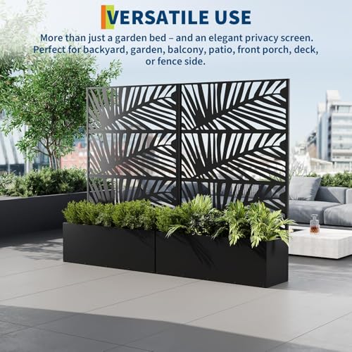 GarveeLife Metal Planter Box with Trellis 71"x47"x16", with Drainage Holes - color: Palm Leaf, size: no wheel