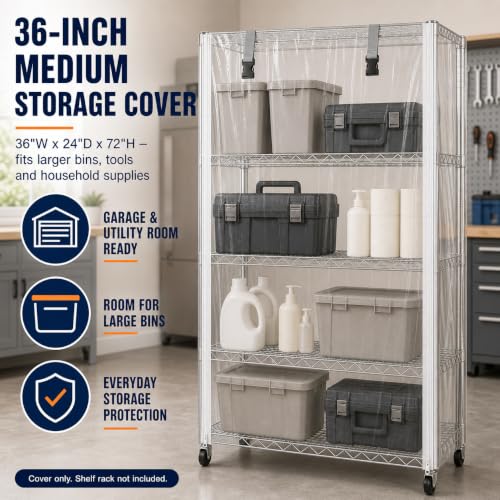 Wire Shelving Cover 48" x 24" x 72" Clear PVC Dustproof Storage Rack Cover - color: Transparent, size: 48" W x 24" D x 72" H
