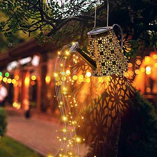 Solar Watering Can Light,Large Metal Hanging Garden Decorative Lights - color: Yellow