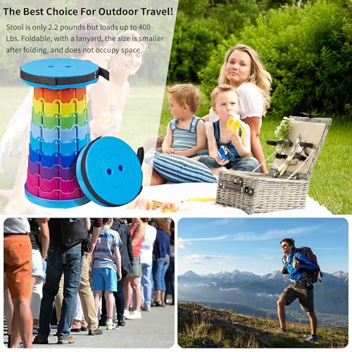 VECELO Telescoping Folding Stool, Upgraded Portable Collapsible Retractable Stool with Load Capacity 400lbs for Garden Fishing Camping Hiking BBQ, 1 PCS Rainbow Blue - color: Rainbow Blue