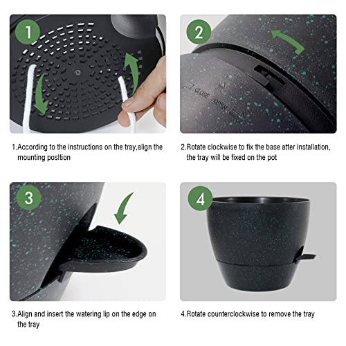 UOUZ 12 inch Large Self Watering Pots, Plastic Planters with 60oZ Removable Deep Reservoir and Multi Mesh Drainage Holes for Indoor Outdoor Garden Plants and Flowers, Black with Green Speckles - color: Black With Green Speckles