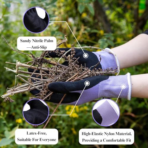 HandLove Gardening Gloves Women,Nitrile-Coated,6 Pairs,Small, Blue&Purple - color: Blue&purple, size: Small(6 Pairs)
