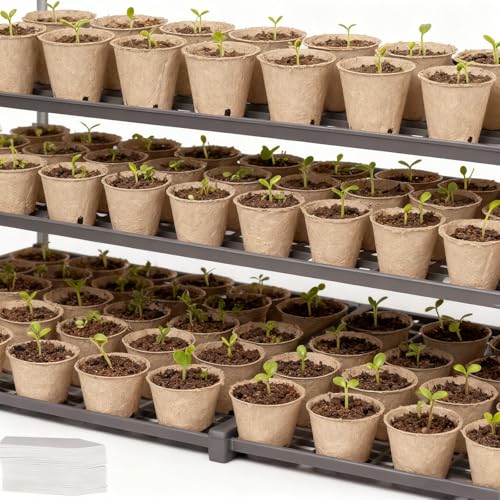 Peat Pots 150 Pack with 100 Plant Labels, 3.15 Inch Biodegradable Seedling Nursery Pots with Drainage Holes - size: 150 Pack