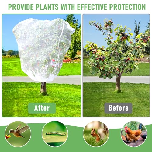Fruit Tree Netting, Plant Mesh Netting for Garden Protection, Blueberry Bush Insect Netting Cover as Garden Pest Barrier from Cicadas, Bug, Bird (4.9x4 FT, 4Pcs, Zipper & Drawstring Design) - size: 4X4.9FT 4PACK
