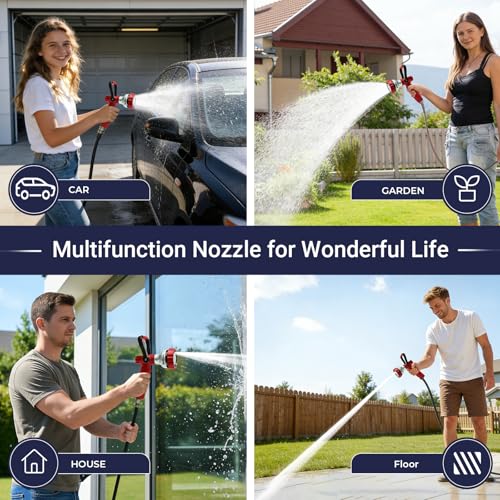 HugeDawn Garden Hose Nozzle, 6 Spray Patterns Heavy Duty Metal Water Nozzle with High Pressure for Watering, Cleaning, Washing (Red) - color: Red