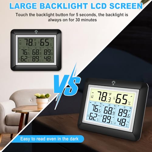Urageuxy Wireless Indoor Outdoor Thermometer with 3 Sensors - color: Black