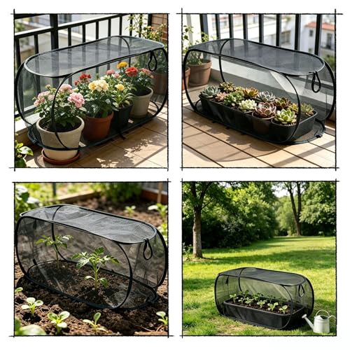 2 Pack Pop Up Garden Row Cover, 39x18x16 for Raised Beds - color: Black-1