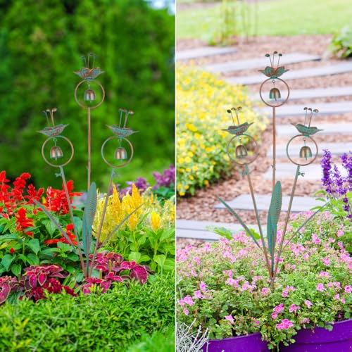 Calla Lily Decorative Garden Stake with Bells - color: Bronze Green