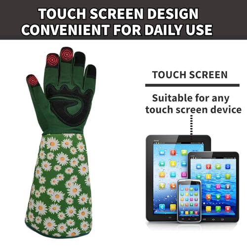 Thornproof Rose&Cactus Gardening Gloves,Gauntlet Garden Glove,Gifts - color: Green Daisy, size: Medium