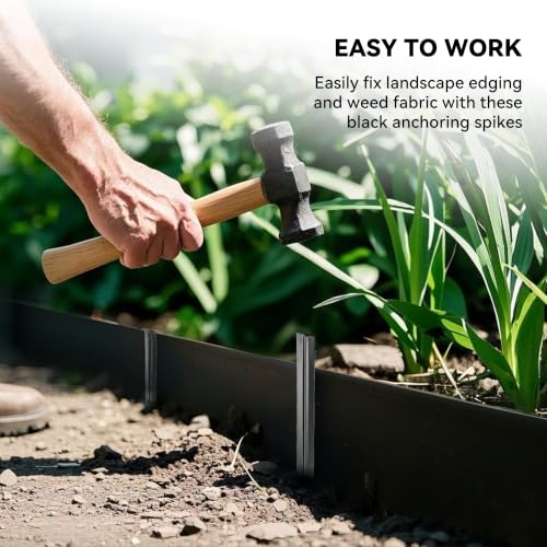 WORTH 13Pcs 8 in. Metal Landscape Edging Stakes, Black Steel Garden Spikes - color: Black, size: 8 Inch-13Pcs