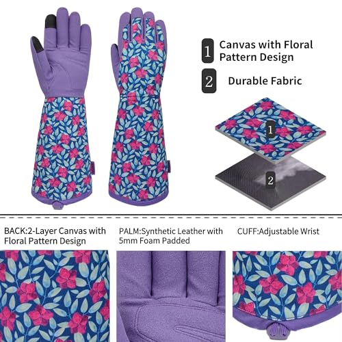 Thornproof Rose&Cactus Gardening Gloves,Gauntlet Garden Glove,Gifts - color: Purple, size: Medium