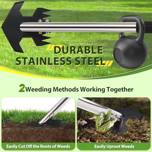 CAROD Hoe Garden Tool, Scuffle Garden Hoe for Weeding with 30-60 Inch Steel Long Handle, Dual Use Sharp Gardening Hula Hoe, Adjustable Rocket Shaped Weed Remover Action Hoe