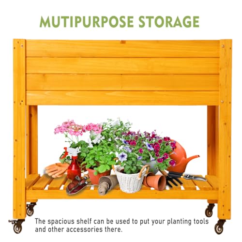48x24x33 Raised Garden Bed with Wheels, Wood Elevated Planter Box, Natural