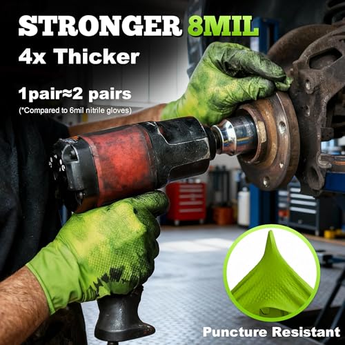 TitanFlex Heavy Duty Industrial Nitrile Gloves with Raised Diamond Texture, 8-mil, Latex Free (Green/Dark Green/Yellow) - color: 01 Green (50ct), size: Medium