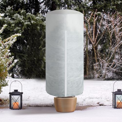 WILLBOND 2 Pcs 47 x 71 Inches Rounded Top Plant Covers Freeze Protection Frost Cloth with Zipper Drawstring Winter Cylindrical Frost Cloths Shrub Covers for Shrub Bush Fruit Tree Potted - size: 47 x 71 Inches