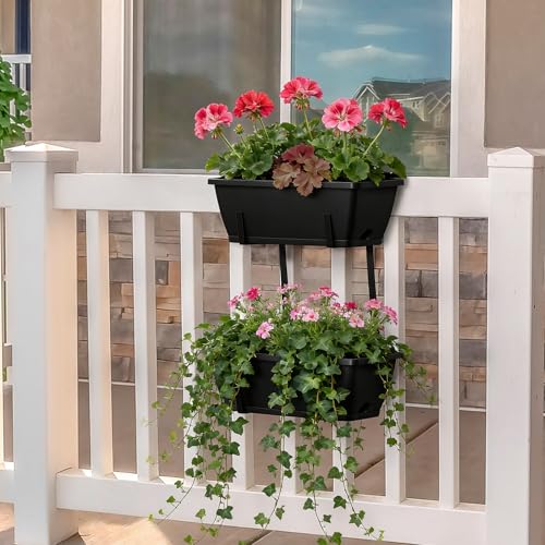 16.9 Inches Deck Railings Planter Box, 2Pcs Hanging Flower Pots, Black - color: Black