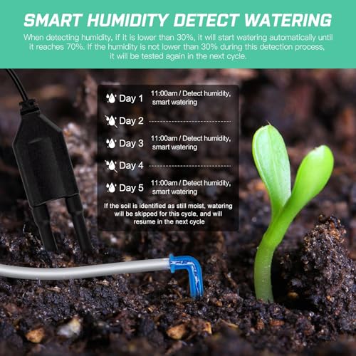 Automatic Plant Waterer Indoor Self Watering System for 15 Potted Plants, Auto Drip Irrigation Kit Programmable Water Timer with Smart Humidity Detection, Blue - color: Blue