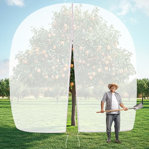 10 X 10FT Large Fruit Tree Netting, Tree Nets for Fruit Trees with Zipper and Drawstring, Insect Netting Barrier for Garden Blueberry Bushes Cherry Peach Apple Protection from Squirrels Birds Pests - size: 10FT x 10FT