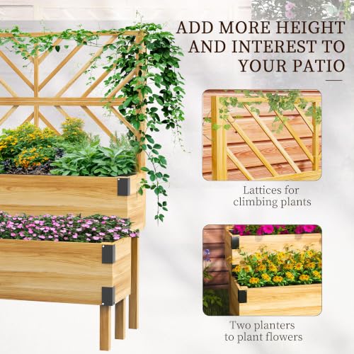 Outsunny 2-Tier Raised Garden Bed with Trellis 42.5"x25.5"x55", Natural - color: Natural, size: 42.5" L x 25.5" W x 55" H