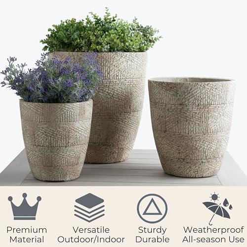 17.7"+13.7"+11.4" Weathered Concrete Planters with Drainage Hole Set of 3 - color: Gray, size: Set of 3