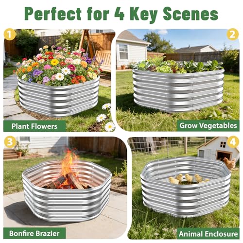 48" Diagonal,17" Tall Steel Hexagon Raised Garden Bed/ Planter Box Silver - color: Silver, size: 4FT X 1.5FT