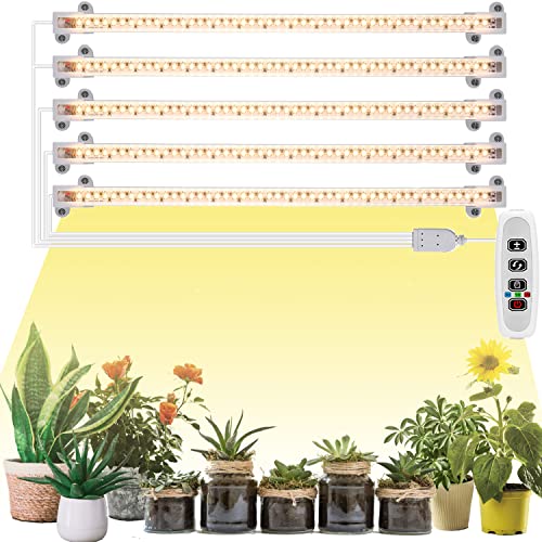Grow Light Strip - Full Spectrum LED Grow Lights for Indoor Plants, Auto On/Off Timer, 5 Pack (240 LEDs, 10 Dimmable Levels) - color: 5 Strips