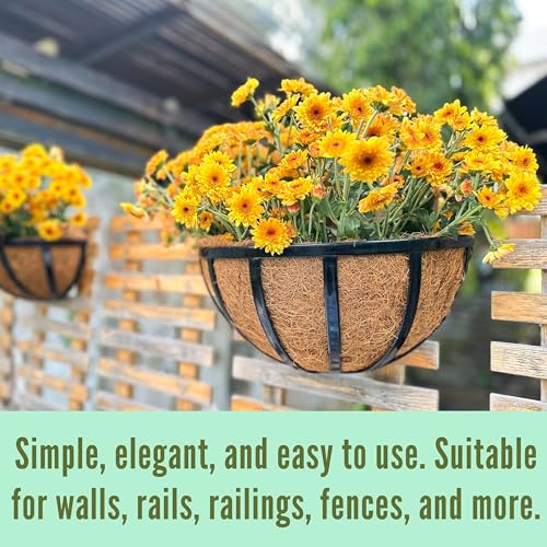 LaLaGreen Black Wall Planter (16 in, 2 Pack) Metal Coco Liner Flower Boxes - size: 16" (41cm) x 2 pack