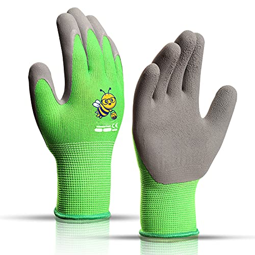Kids Gardening Gloves, Latex Coated Toddler Yard Gloves, 1 Pairs (5-7 YRS) - color: Green Bee (Pack of 1), size: XX-Small