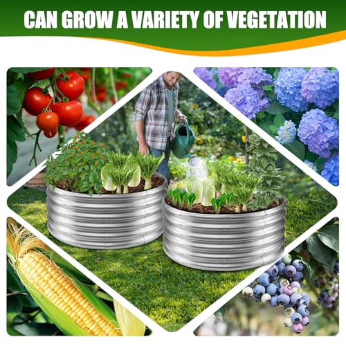 TBMLC 17" Tall,40" Diameter Elevated Round Metal Raised Garden Bed Silver - color: Silver, size: 3.3FT Diameter