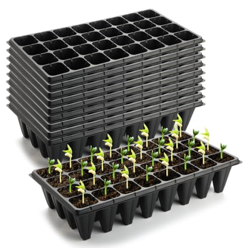 RooTrimmer 10 Pack 32 Cell Seed Starter Trays - Extra Deep 4.33" Plastic Nursery Trays, 20" x 10",Fits Standard 1020 Flats - color: Black, size: 32 cells-10p