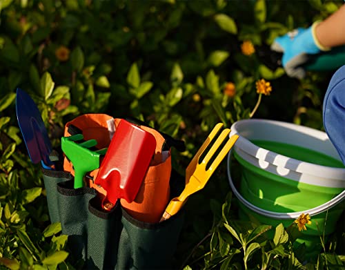 Kids Gardening Tool Set – Garden Tools Kit Includes Shovel, Rake, Fork Trowel, Children Garden Kit with Sun Hat, Apron, Gloves, Tote Bag, Sprayer and Bucket, Outdoor Play Toy Gift for Kid