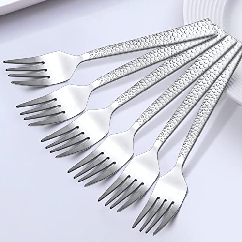 HaWare Hammered 12 Pieces Dinner Forks Set, Stainless Steel 7.9 Silverware for Home/Kitchen/Restaurant, Classic Elegant Design, Mirror Polished, Dishwasher Safe (Pack of 2) - size: 7.9 inches (Pack of 2)