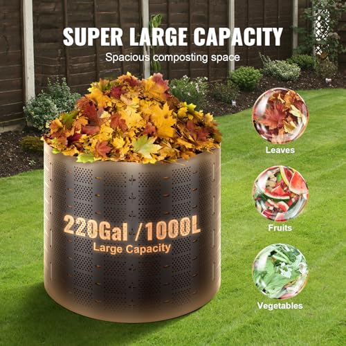 VEVOR Compost Bin 220 Gallon, Outdoor Expandable Composter, Easy to Setup & Large Capacity Composting Bin, Fast Creation of Fertile Soil - style: 220 Gallon