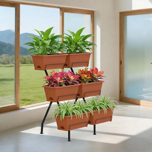 Vertical Garden Planter 3 Tier Vertical Raised Garden Bed Standing Garden Planters with 6 Container Boxes Elevated Garden Planters Indoor Outdoor Herb Planter for Flowers Vegetables Plants, Brick Red - color: Brick Red